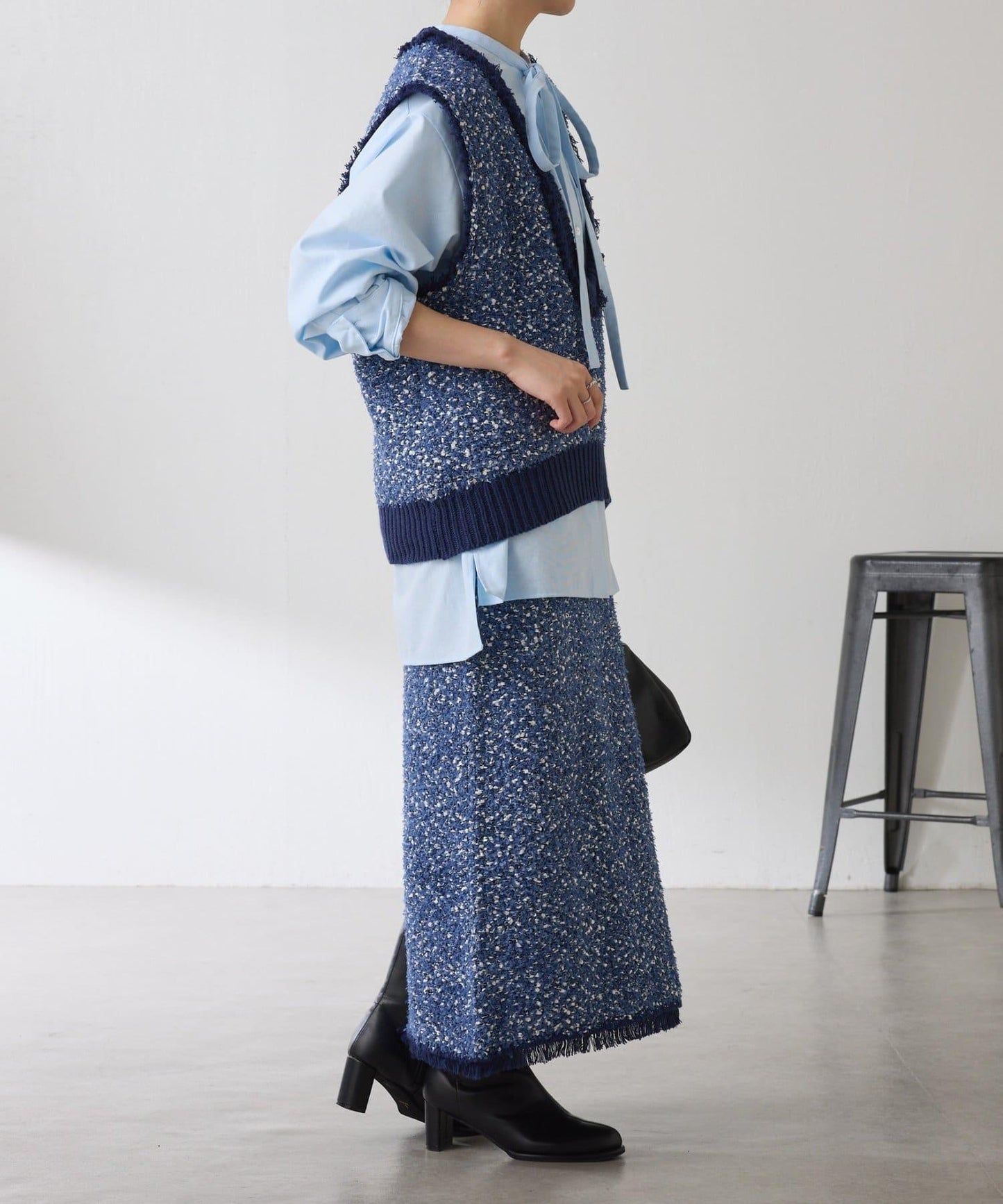 【全鬆緊腰】仿粗花呢針織半身裙/可成套搭配