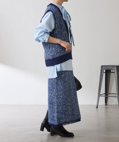 【全鬆緊腰】仿粗花呢針織半身裙/可成套搭配