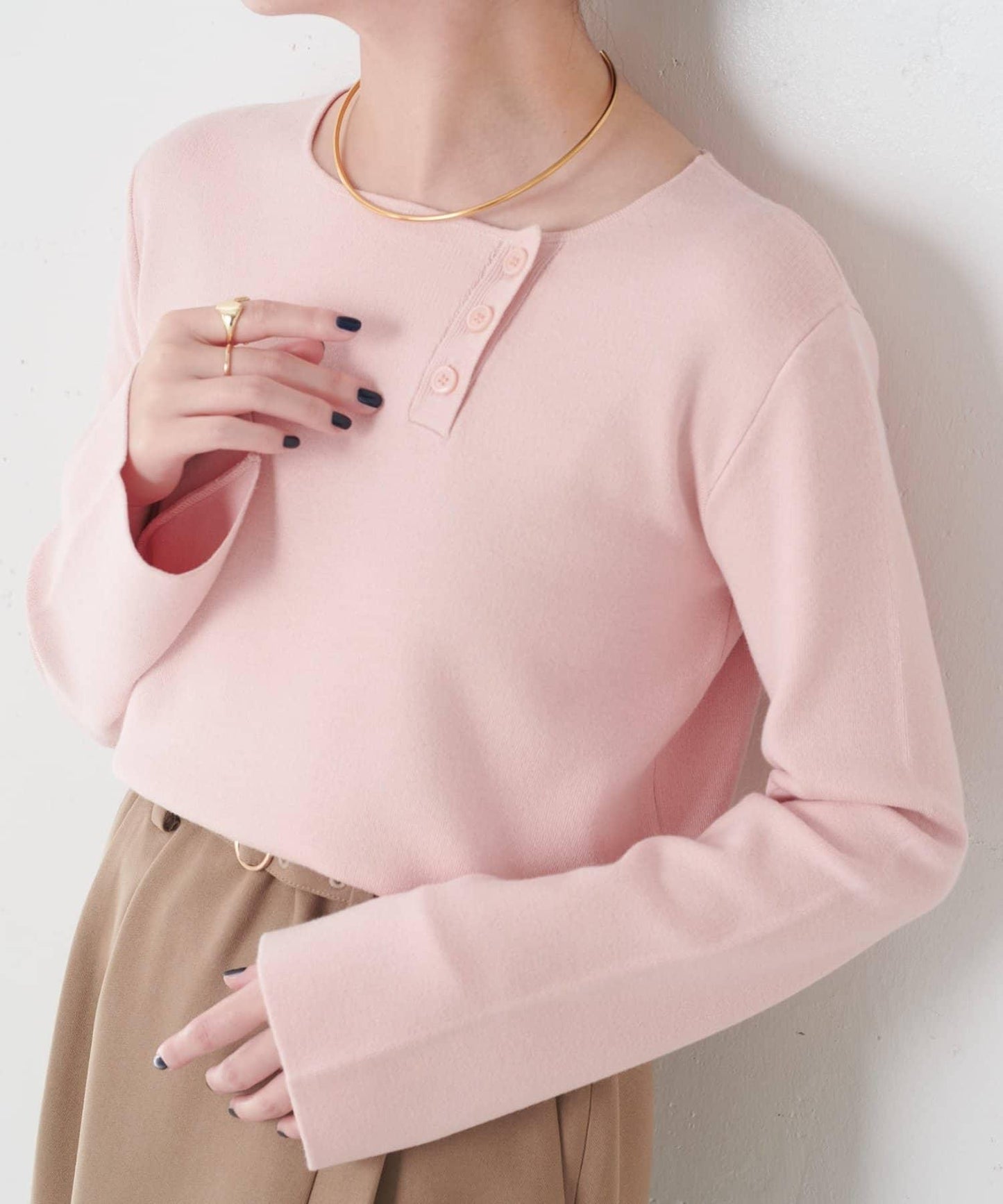 【順滑觸感】斜釦針織衫