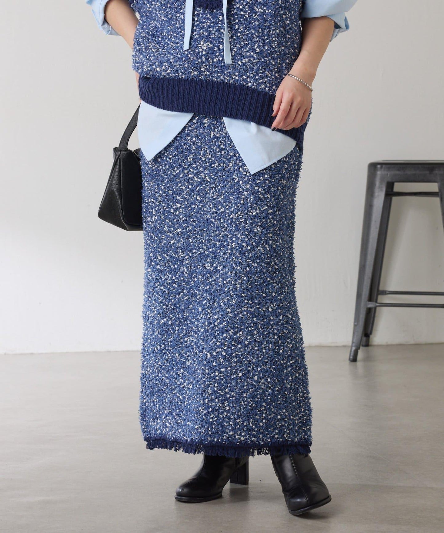 【全鬆緊腰】仿粗花呢針織半身裙/可成套搭配