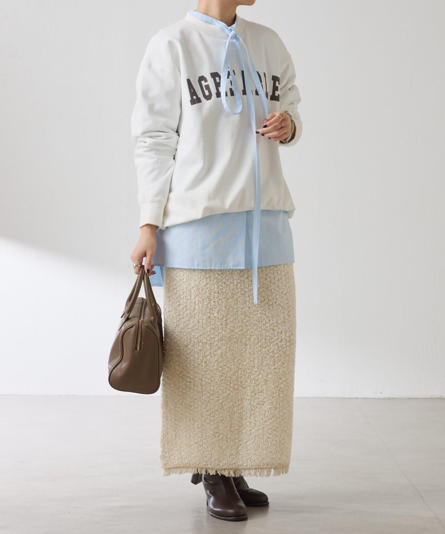 【全鬆緊腰】仿粗花呢針織半身裙/可成套搭配