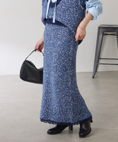 【全鬆緊腰】仿粗花呢針織半身裙/可成套搭配