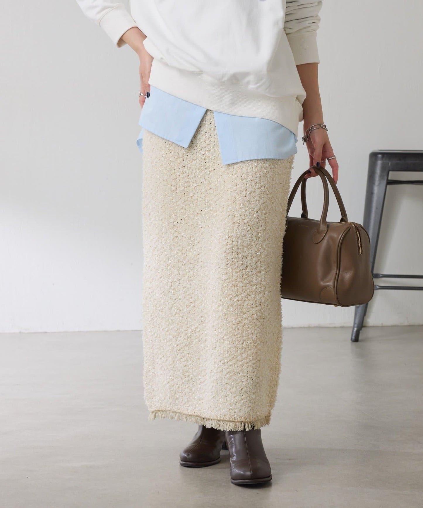 【全鬆緊腰】仿粗花呢針織半身裙/可成套搭配