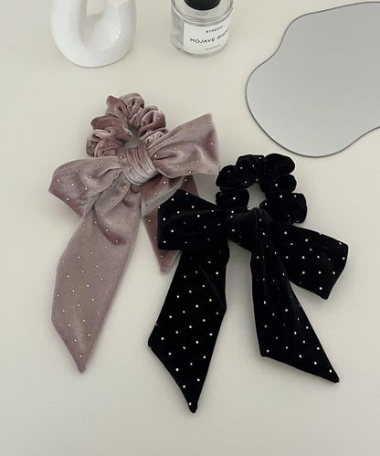 金色波點天鵝絨蝴蝶結髮繩