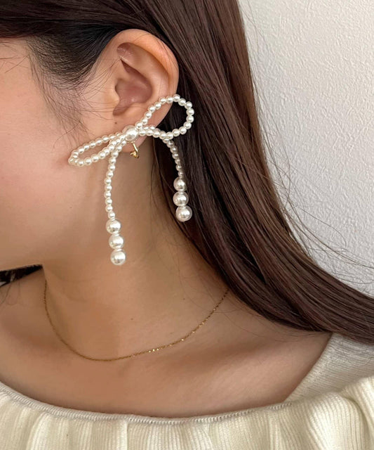 珍珠蝴蝶結耳環