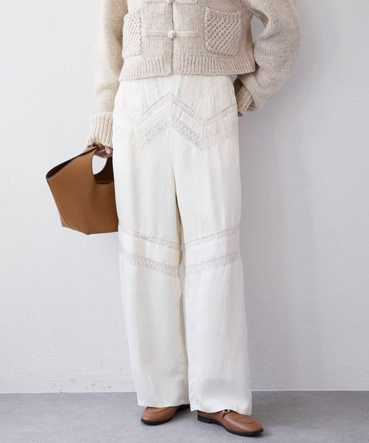 【à Nice (ア ・ニース)】褶飾蕾絲長褲