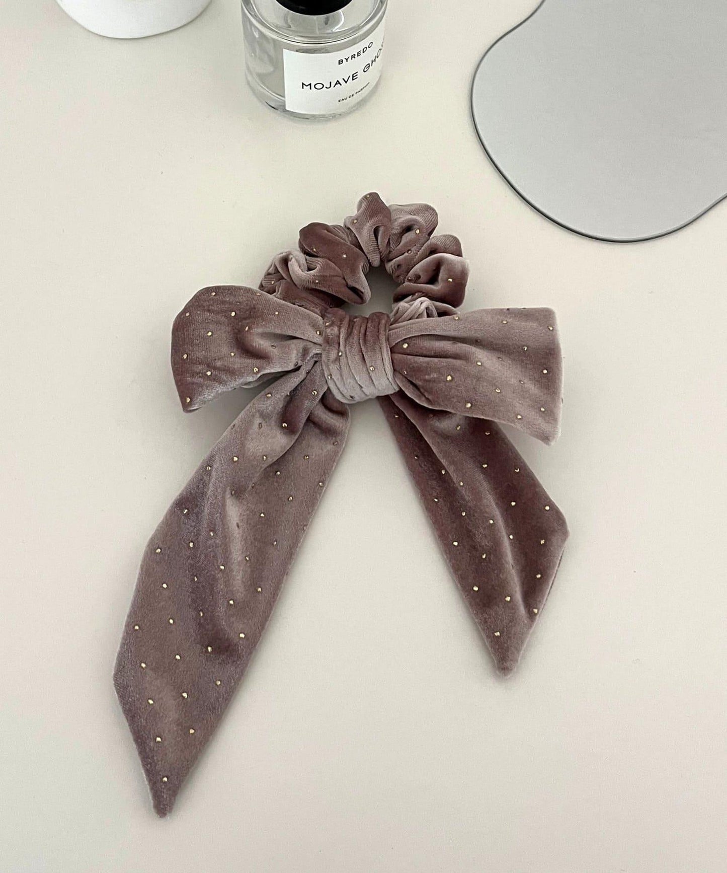 金色波點天鵝絨蝴蝶結髮繩