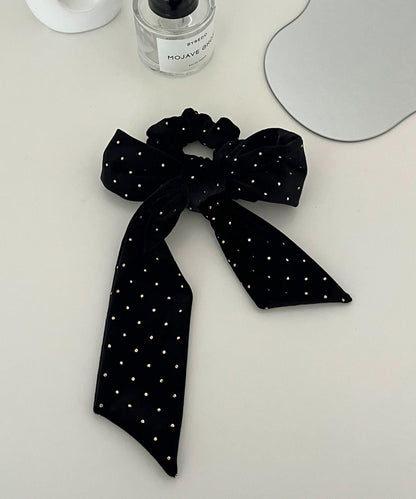 金色波點天鵝絨蝴蝶結髮繩