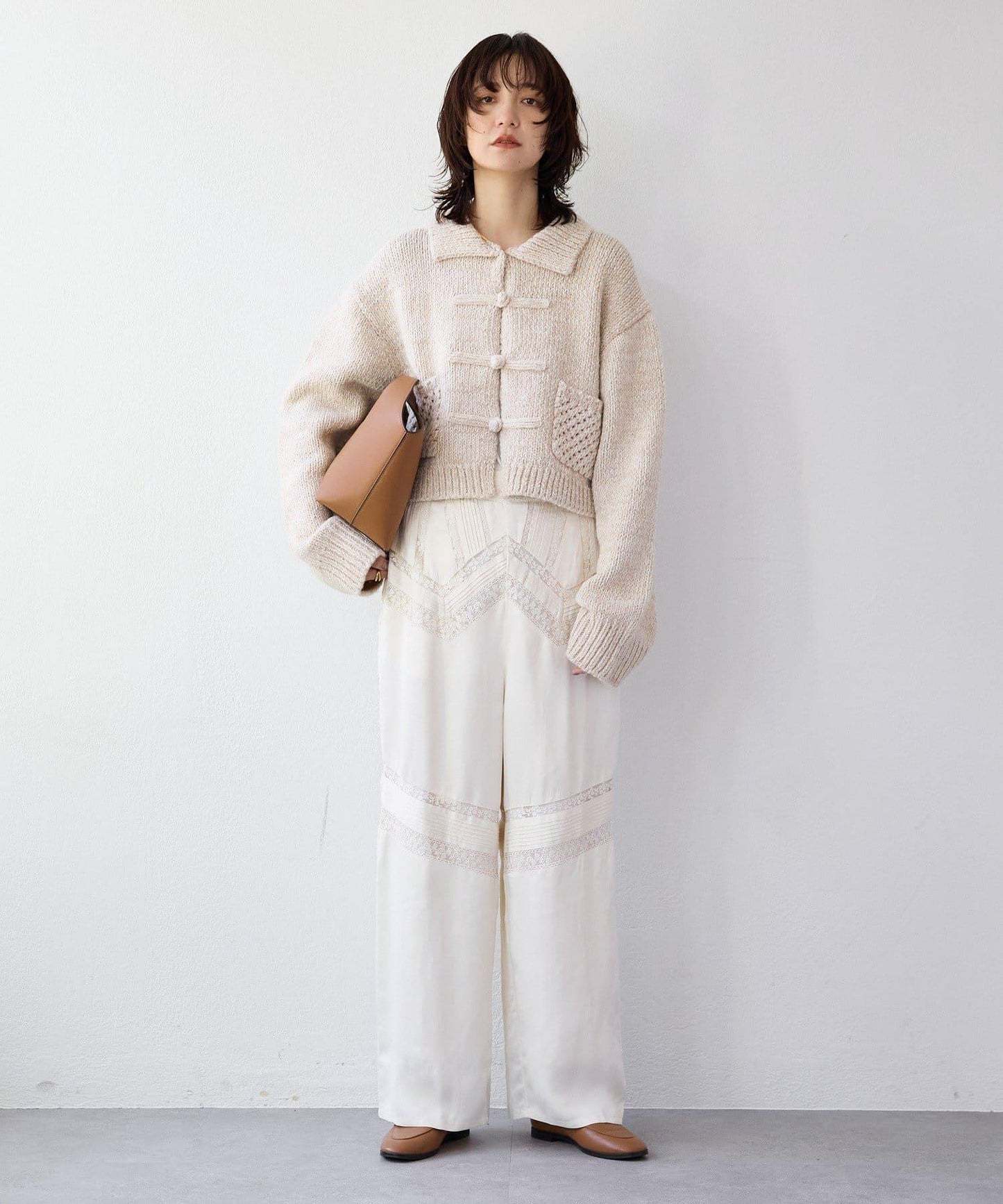 【à Nice (ア ・ニース)】褶飾蕾絲長褲