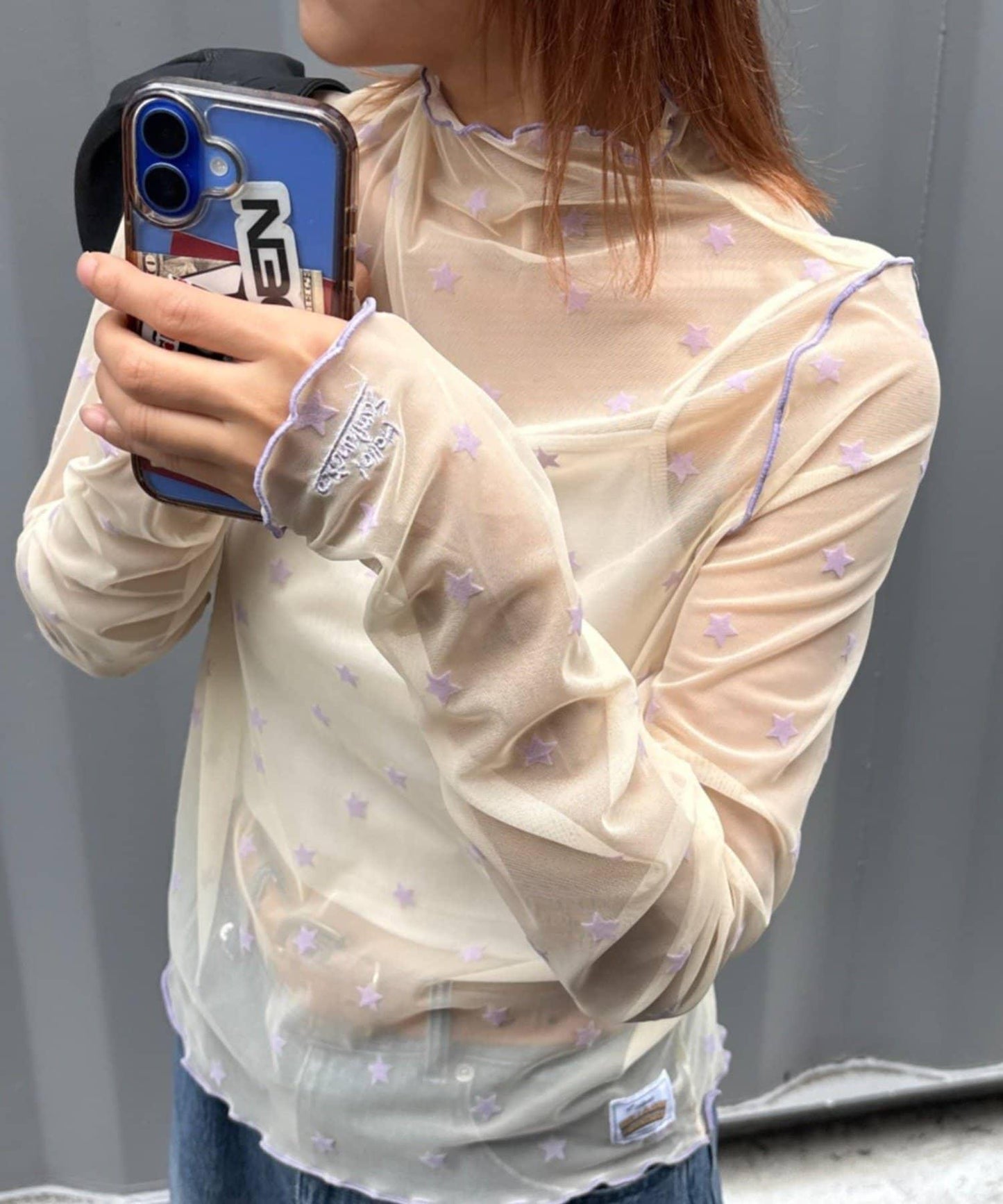 ★【HELLO.SANFRANCISCO/ハローサンフランシスコ】植絨星星圖案透視上衣