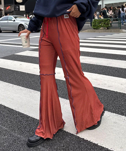 ★【HELLO.SANFRANCISCO/ハローサンフランシスコ】格紋荷葉邊拼接喇叭褲