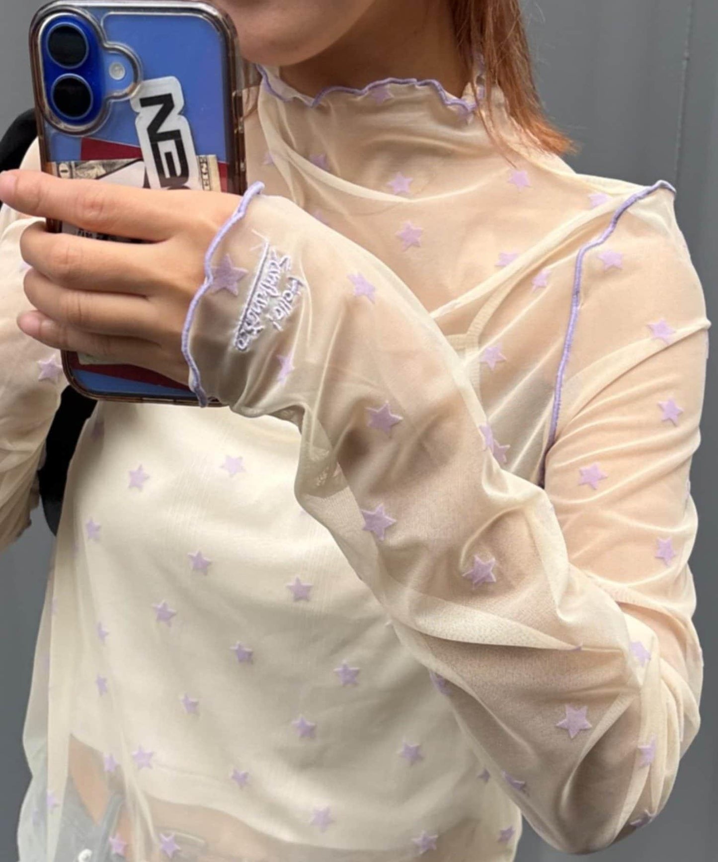 ★【HELLO.SANFRANCISCO/ハローサンフランシスコ】植絨星星圖案透視上衣