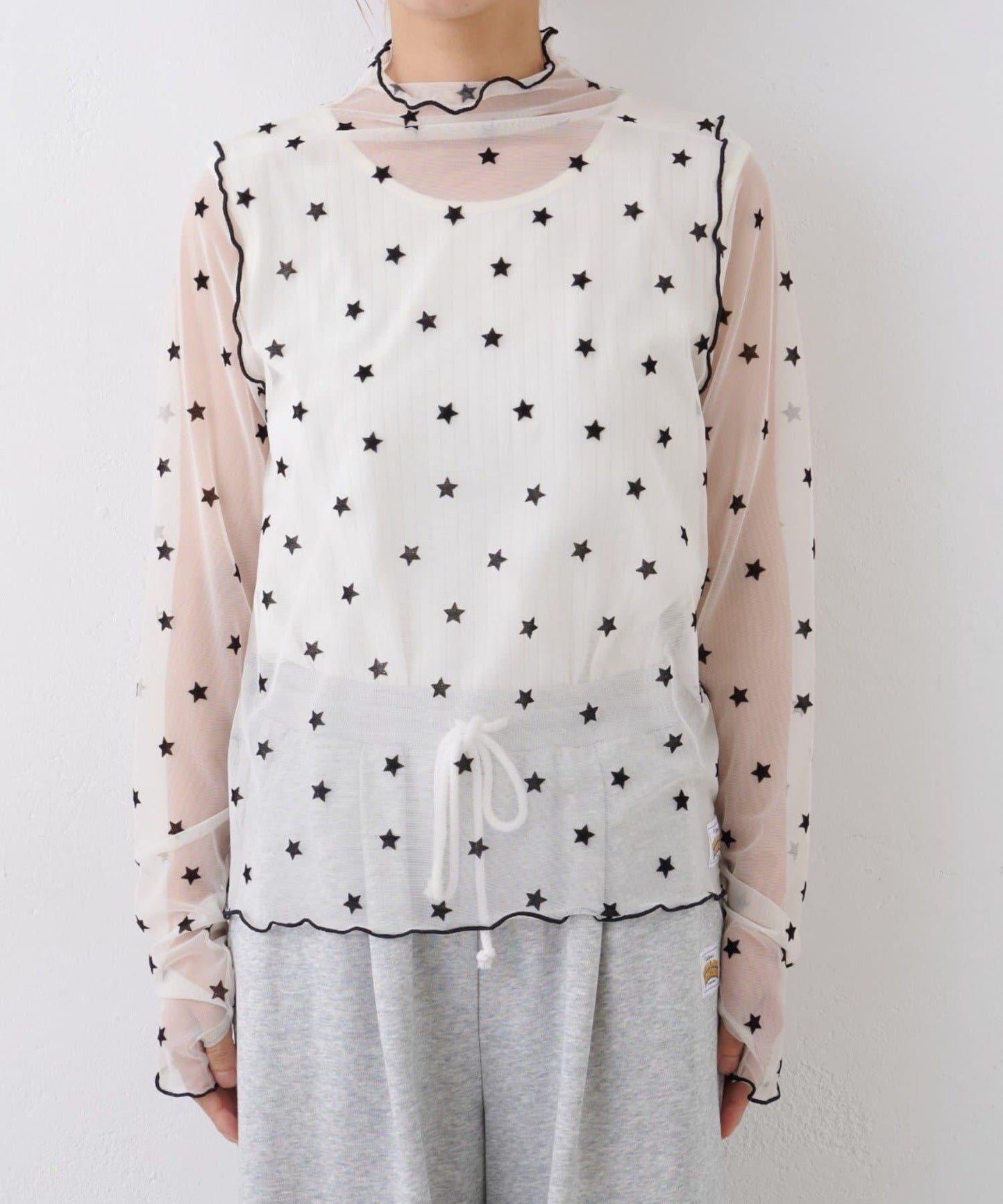 ★【HELLO.SANFRANCISCO/ハローサンフランシスコ】植絨星星圖案透視上衣