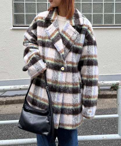 ★【HELLO.SANFRANCISCO/ハローサンフランシスコ】格紋長毛呢大衣