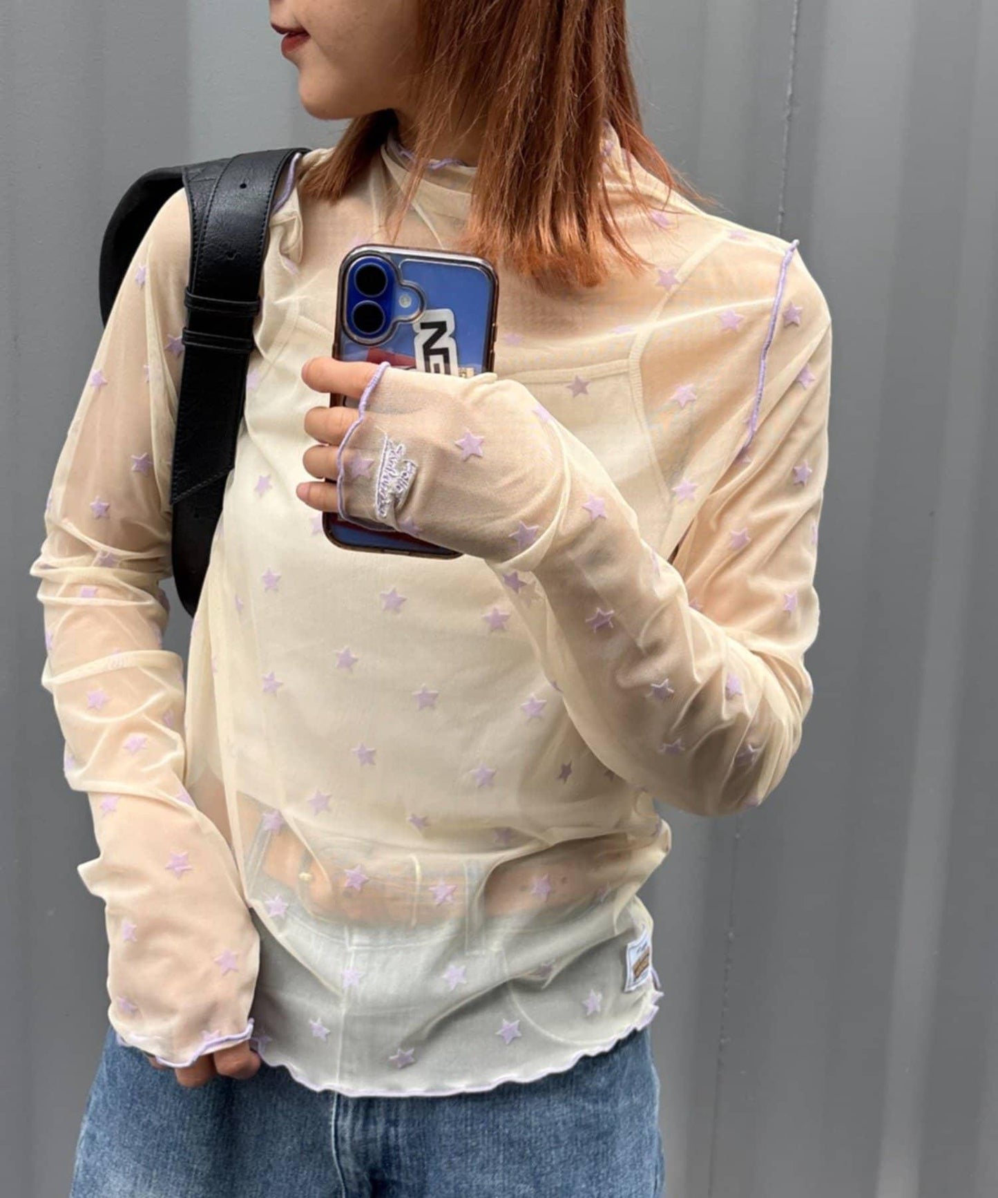 ★【HELLO.SANFRANCISCO/ハローサンフランシスコ】植絨星星圖案透視上衣