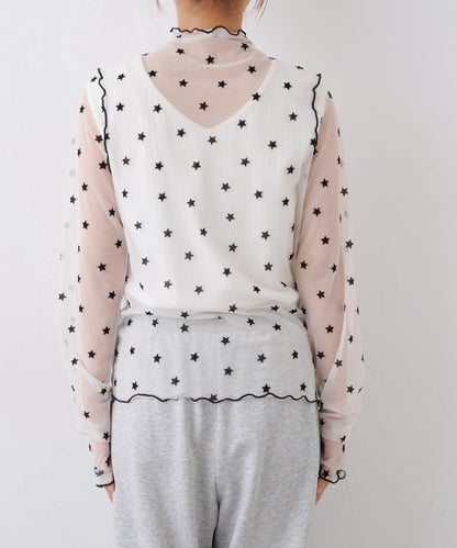 ★【HELLO.SANFRANCISCO/ハローサンフランシスコ】植絨星星圖案透視上衣