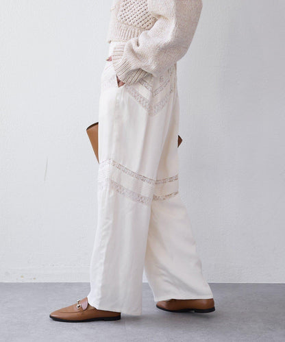 【à Nice (ア ・ニース)】褶飾蕾絲長褲