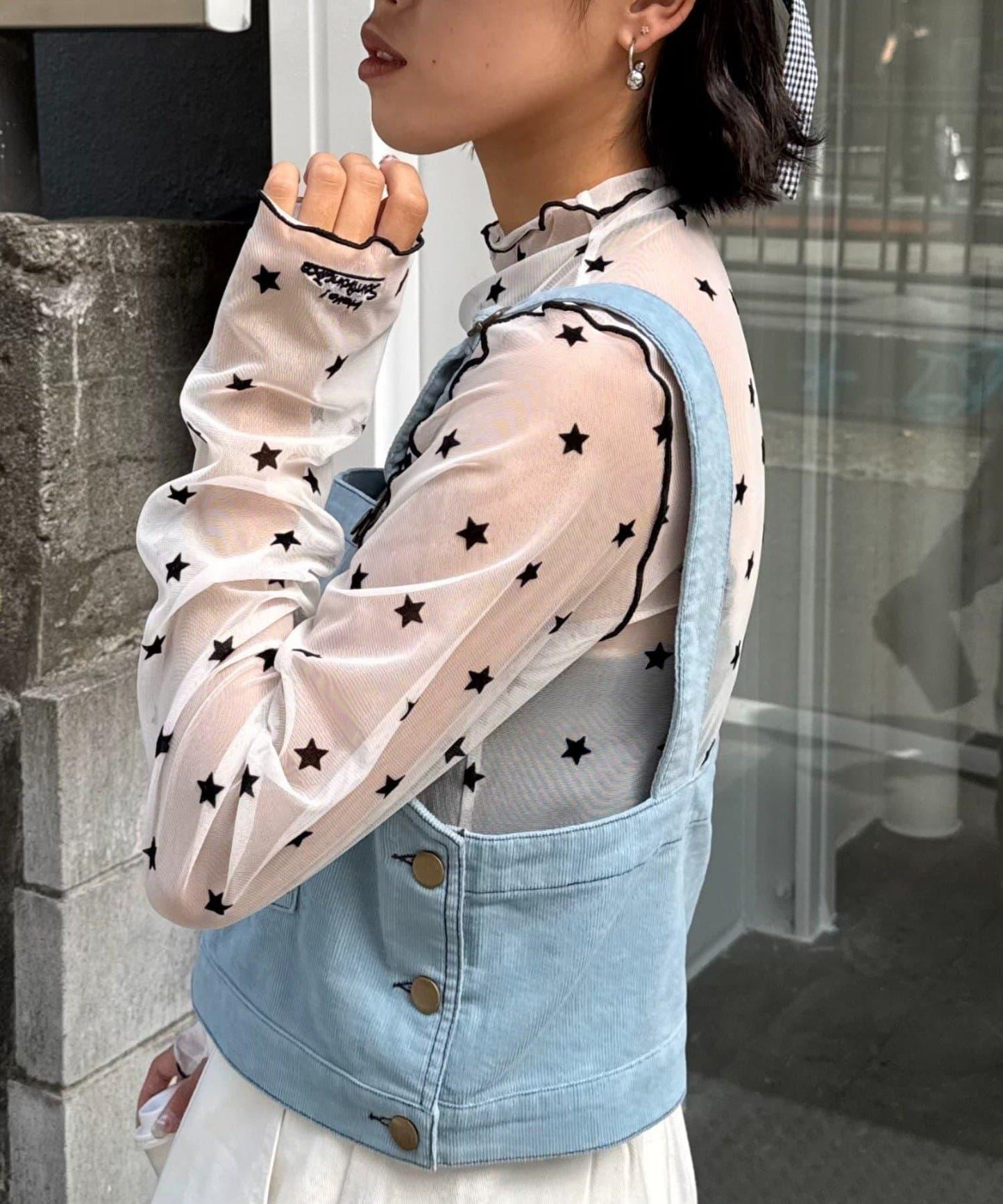 ★【HELLO.SANFRANCISCO/ハローサンフランシスコ】植絨星星圖案透視上衣