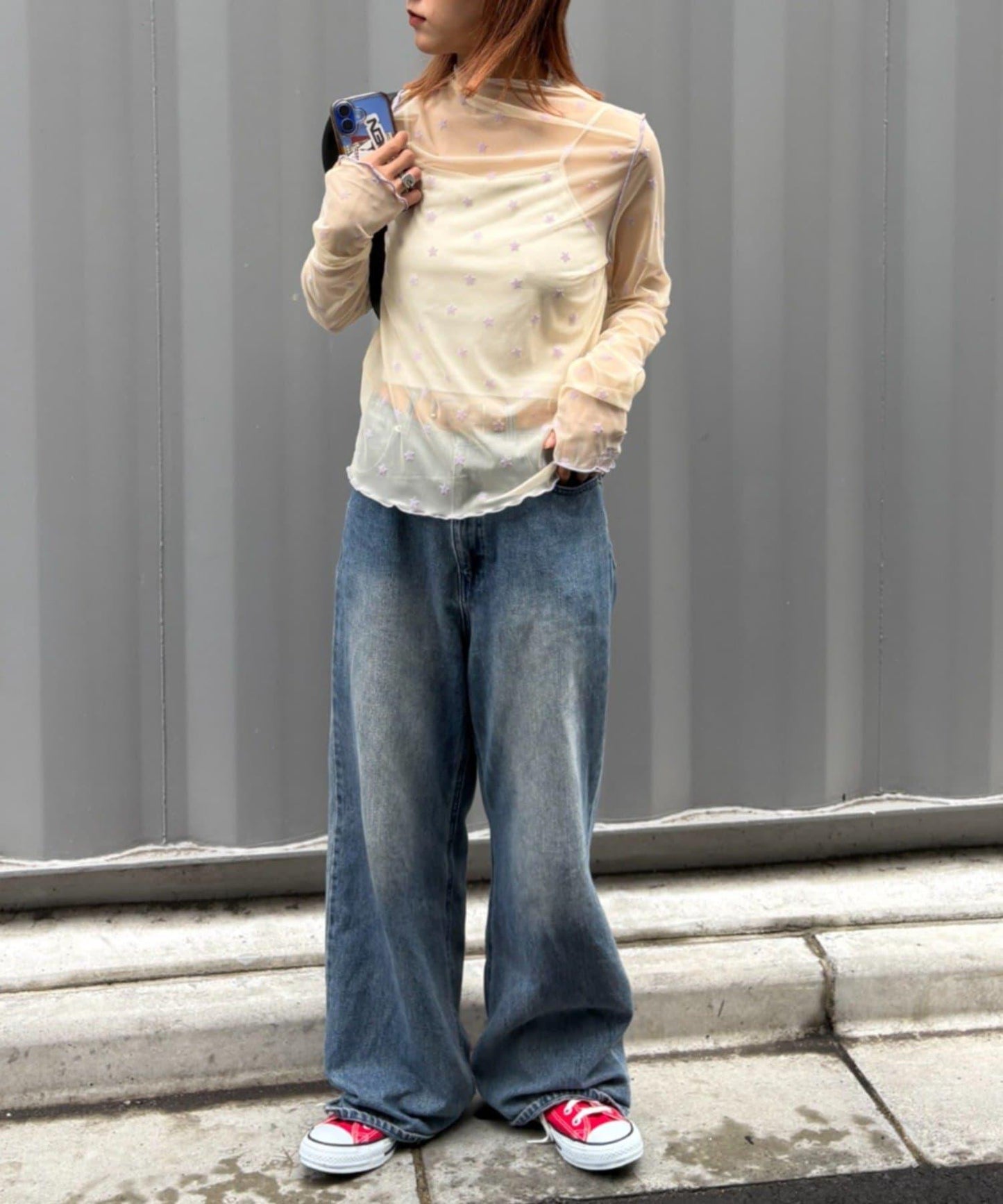 ★【HELLO.SANFRANCISCO/ハローサンフランシスコ】植絨星星圖案透視上衣