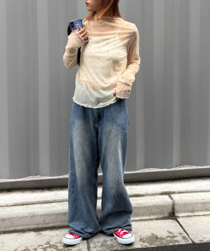 ★【HELLO.SANFRANCISCO/ハローサンフランシスコ】植絨星星圖案透視上衣