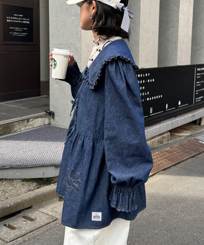 ★【HELLO.SANFRANCISCO/ハローサンフランシスコ】帶領雛菊刺繡牛仔襯衫