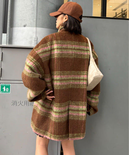 ★【HELLO.SANFRANCISCO/ハローサンフランシスコ】格紋長毛呢大衣