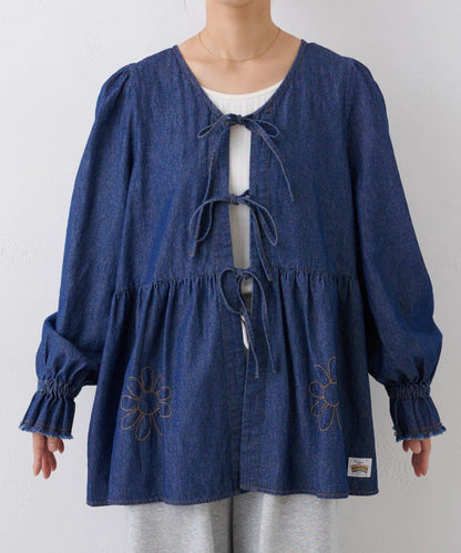 ★【HELLO.SANFRANCISCO/ハローサンフランシスコ】帶領雛菊刺繡牛仔襯衫