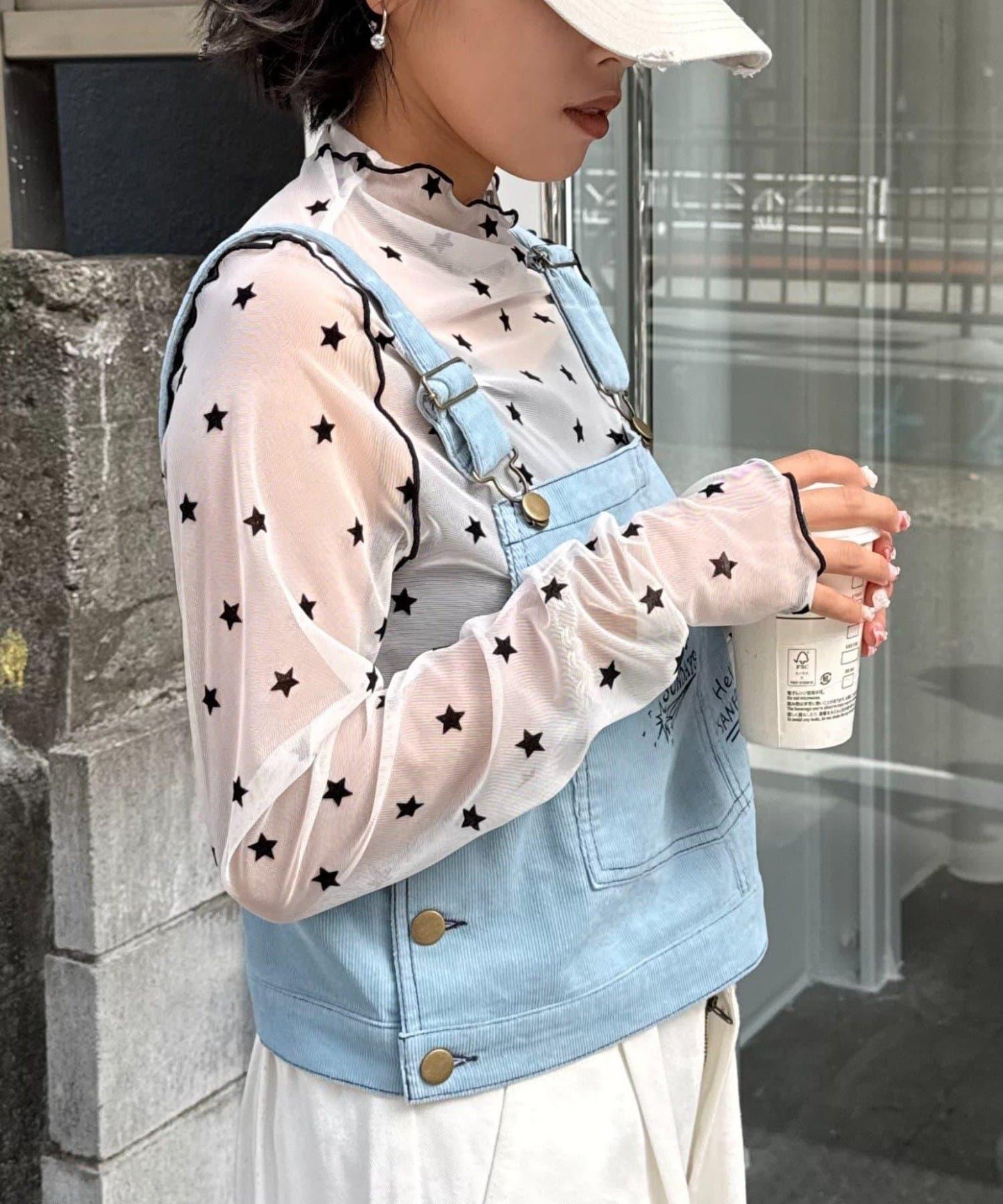 ★【HELLO.SANFRANCISCO/ハローサンフランシスコ】植絨星星圖案透視上衣