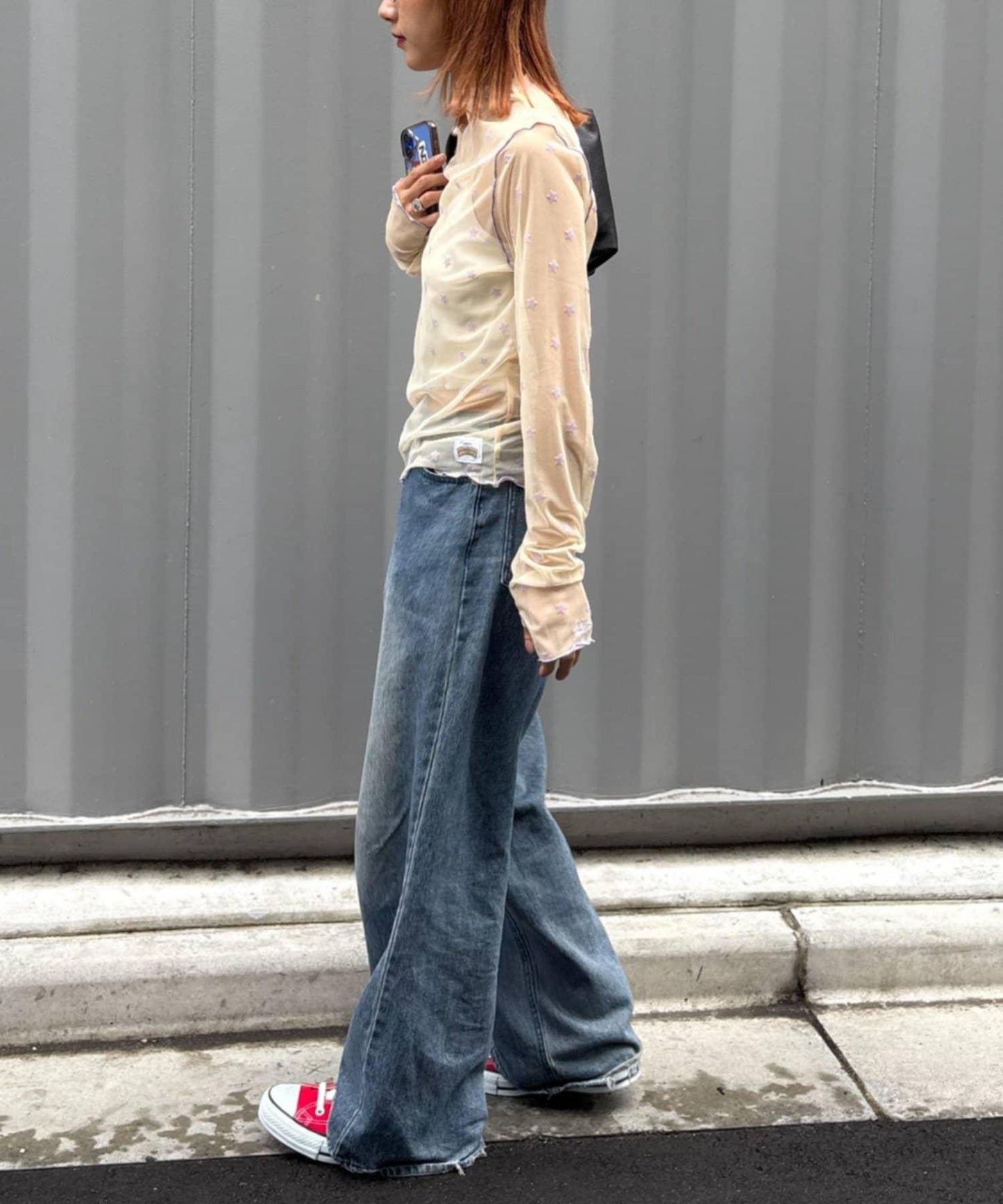 ★【HELLO.SANFRANCISCO/ハローサンフランシスコ】植絨星星圖案透視上衣