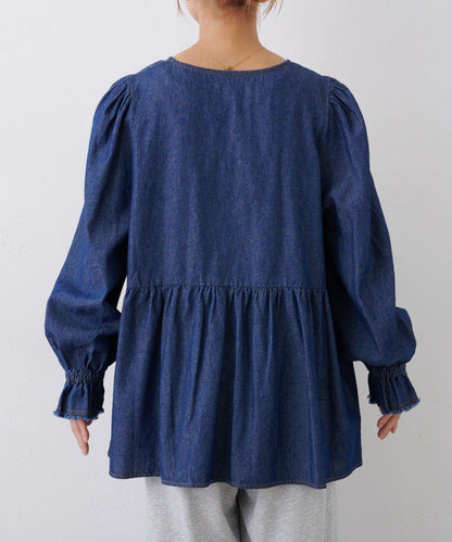 ★【HELLO.SANFRANCISCO/ハローサンフランシスコ】帶領雛菊刺繡牛仔襯衫