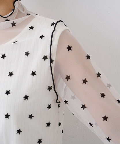 ★【HELLO.SANFRANCISCO/ハローサンフランシスコ】植絨星星圖案透視上衣