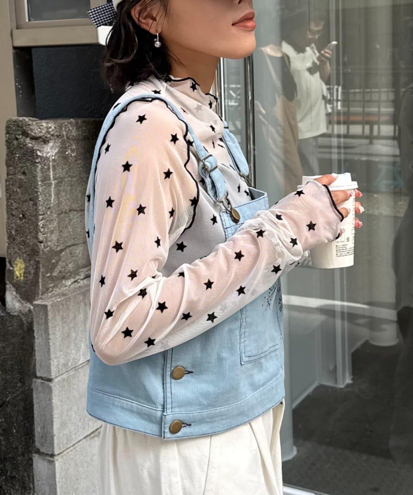 ★【HELLO.SANFRANCISCO/ハローサンフランシスコ】植絨星星圖案透視上衣