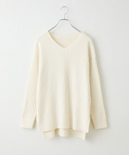 relax羅紋V領針織衫