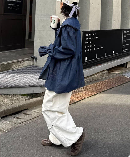 ★【HELLO.SANFRANCISCO/ハローサンフランシスコ】帶領雛菊刺繡牛仔襯衫