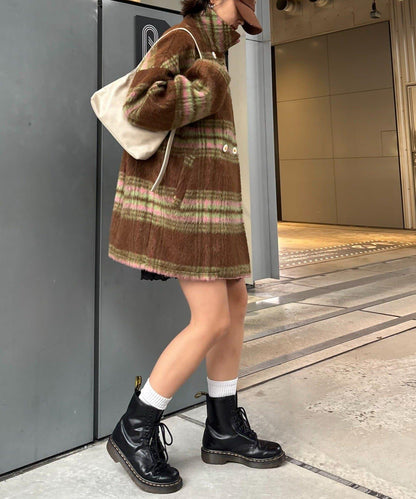 ★【HELLO.SANFRANCISCO/ハローサンフランシスコ】格紋長毛呢大衣