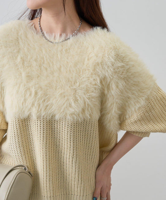 拼接長毛針織衫