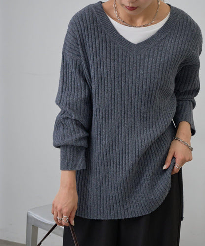 relax羅紋V領針織衫