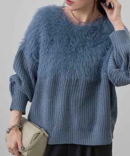 拼接長毛針織衫