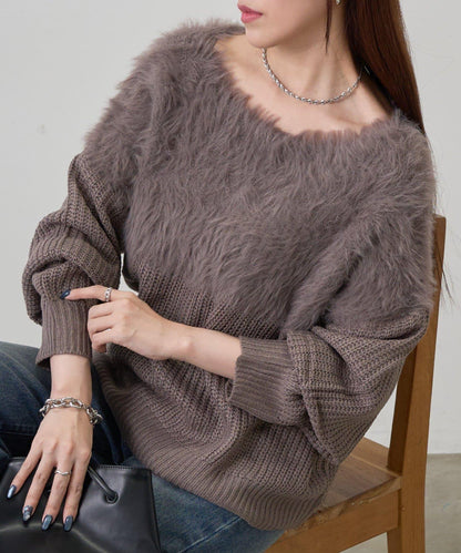 拼接長毛針織衫