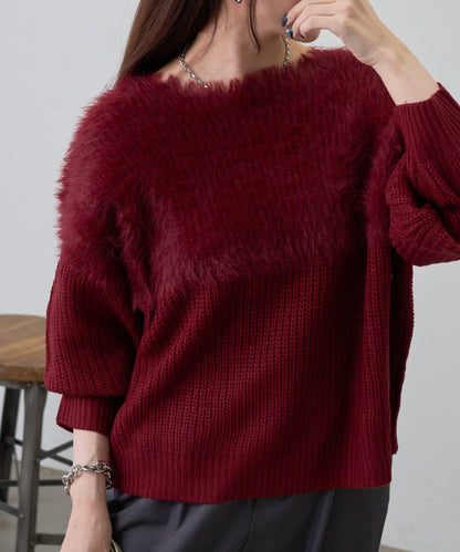 拼接長毛針織衫