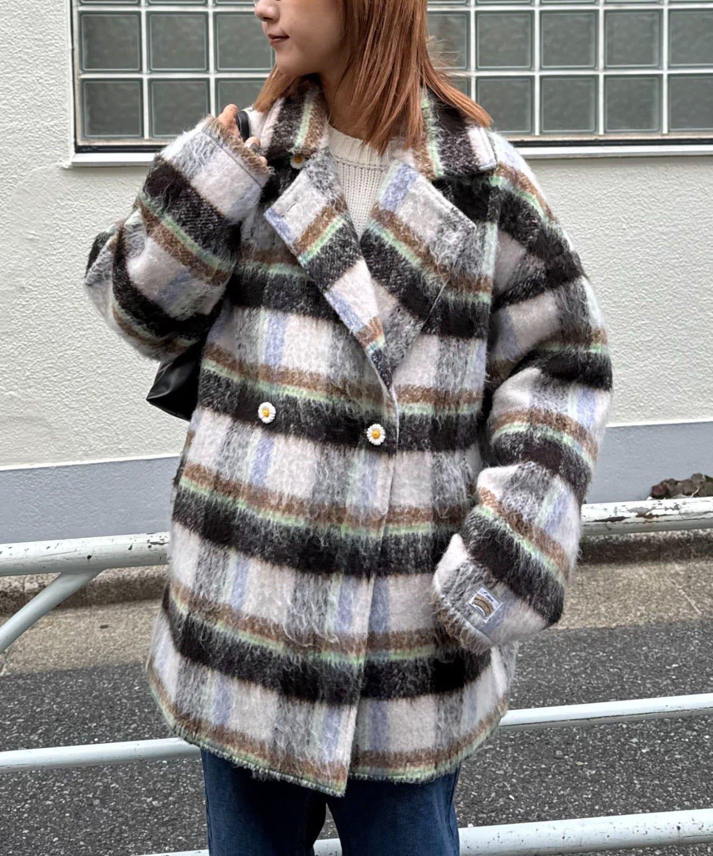 ★【HELLO.SANFRANCISCO/ハローサンフランシスコ】格紋長毛呢大衣