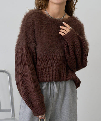 拼接長毛針織衫