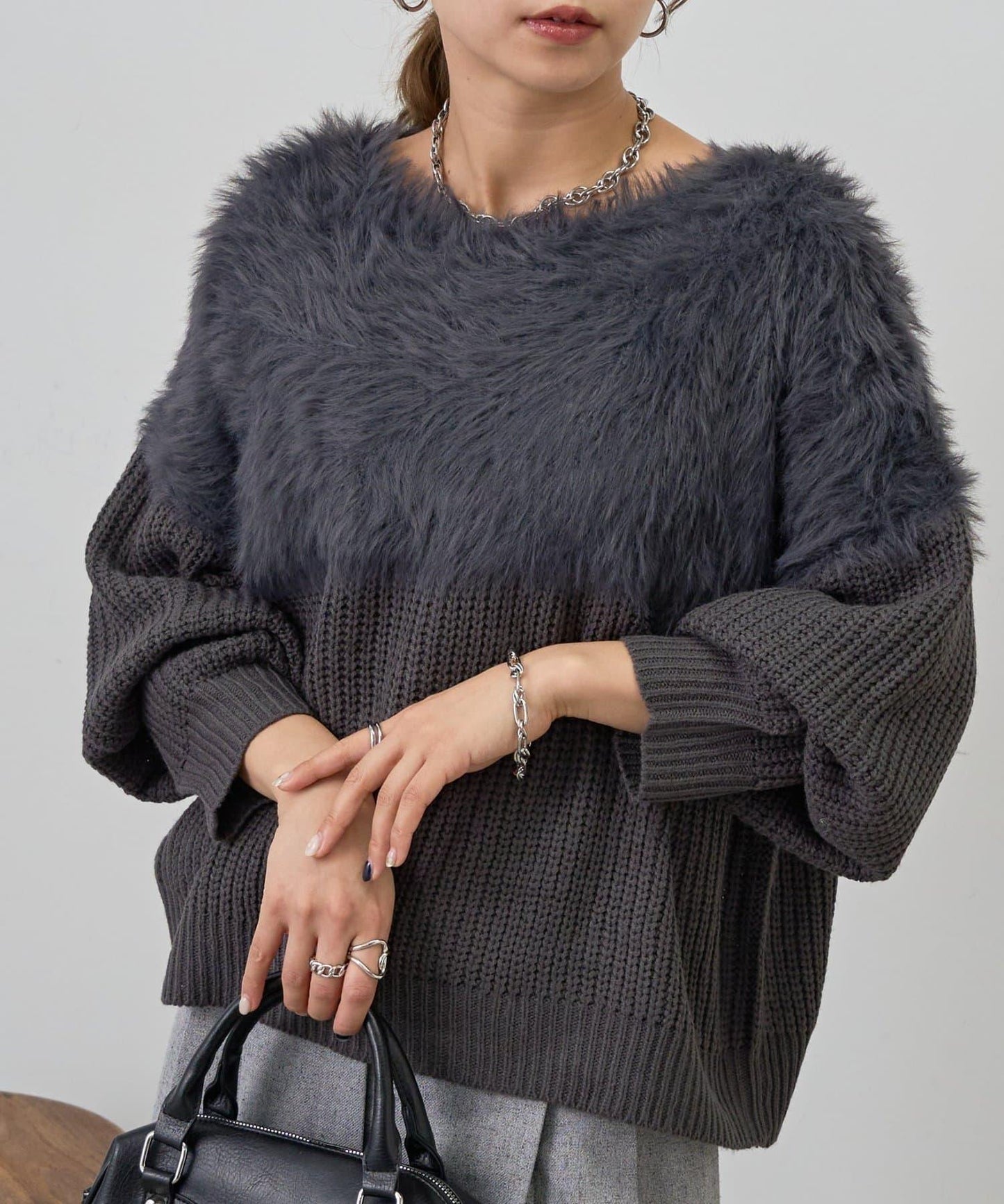 拼接長毛針織衫