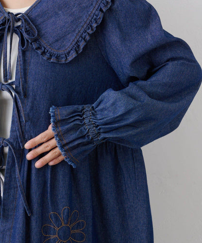 ★【HELLO.SANFRANCISCO/ハローサンフランシスコ】帶領雛菊刺繡牛仔襯衫