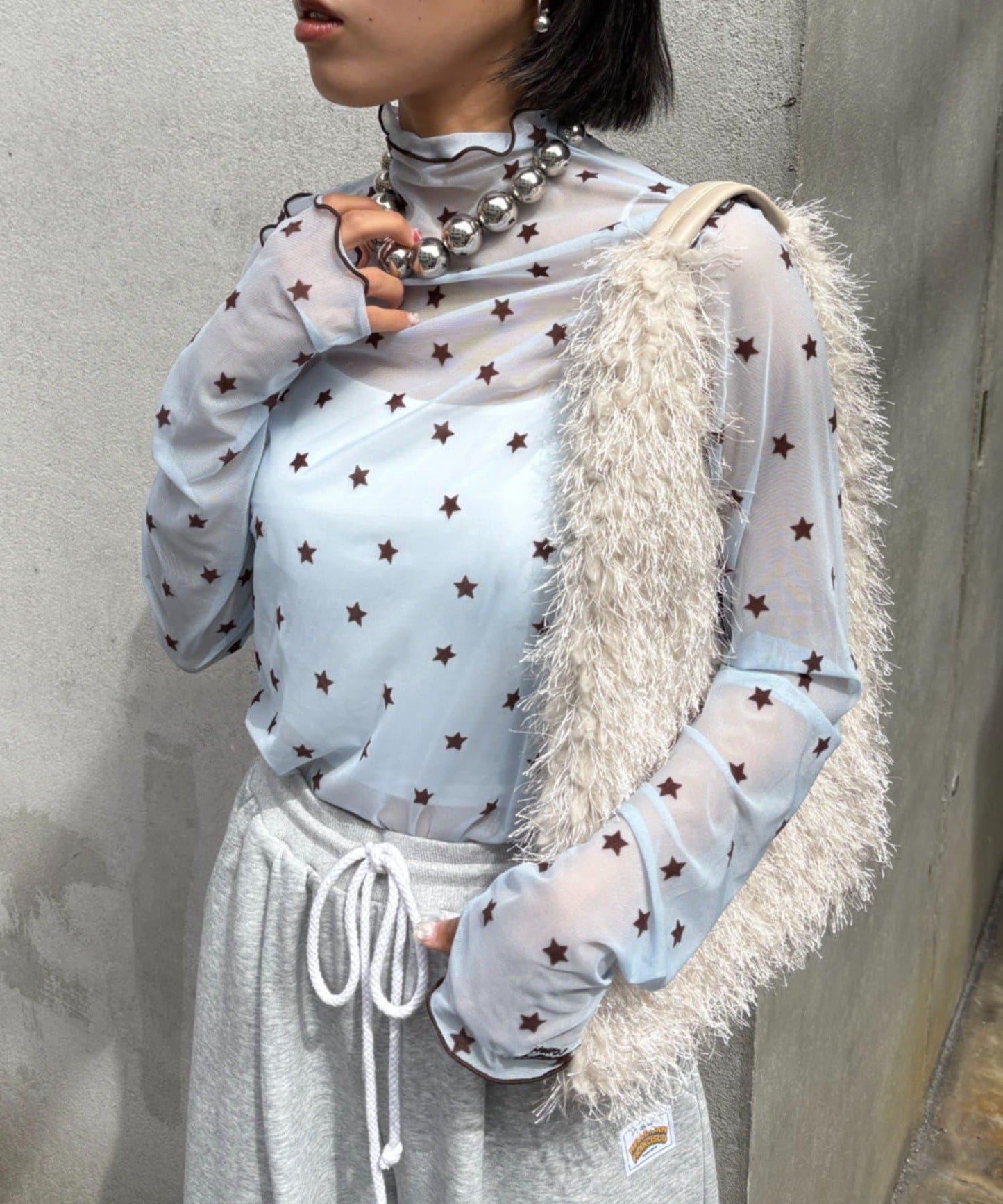 ★【HELLO.SANFRANCISCO/ハローサンフランシスコ】植絨星星圖案透視上衣