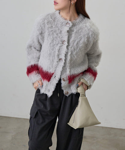 拼色毛邊圓領開衫