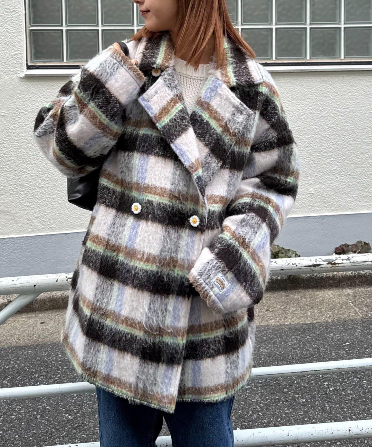 ★【HELLO.SANFRANCISCO/ハローサンフランシスコ】格紋長毛呢大衣