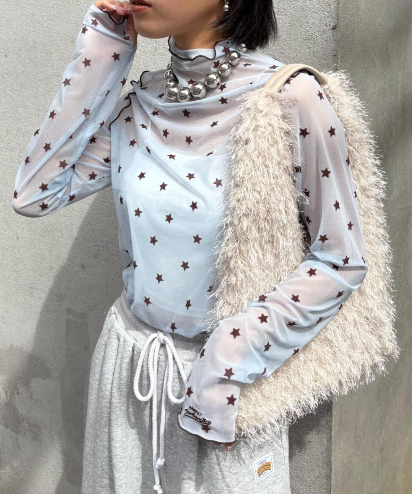 ★【HELLO.SANFRANCISCO/ハローサンフランシスコ】植絨星星圖案透視上衣