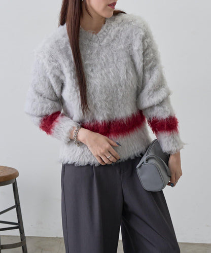 前後兩穿拼色長毛絨套頭衫