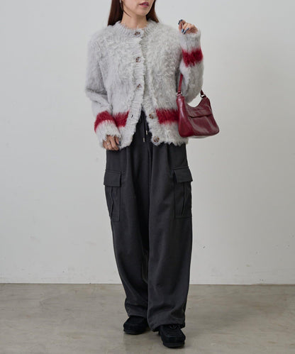 拼色毛邊圓領開衫